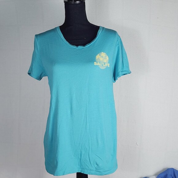 Salt Life Tops - Salt Life Live Salty Pastel Green Yellow Cotton Cap Sleeve Palm Promenade Tee M
